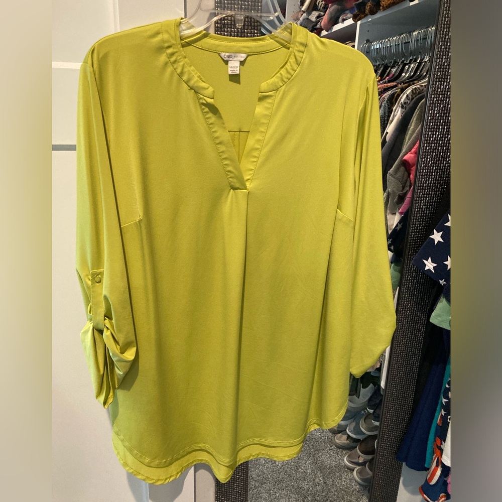 Cato green tab-sleeve top